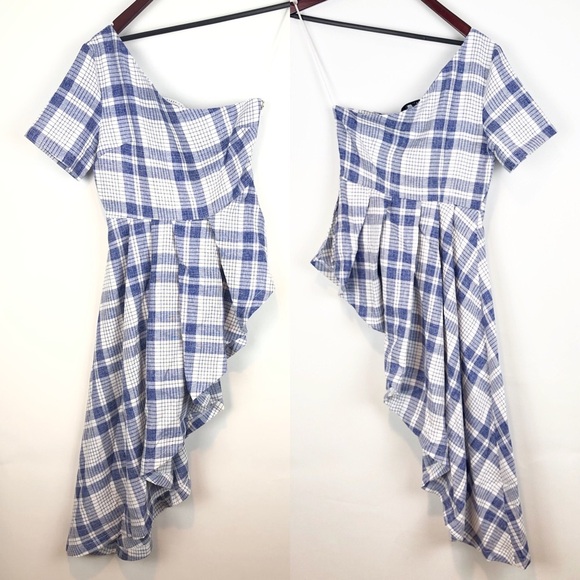 NEW English Factory Plaid Tartan One-Shoulder Ruffled Top Small - Picture 4 of 6